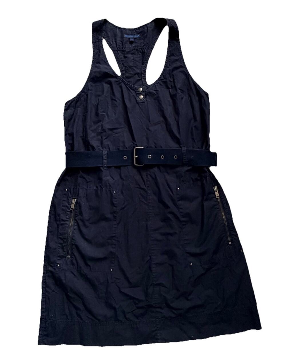 Martin + Osa Womens Navy Belted Utility Zipper Pockets Dress Sz 12 Anthropologie